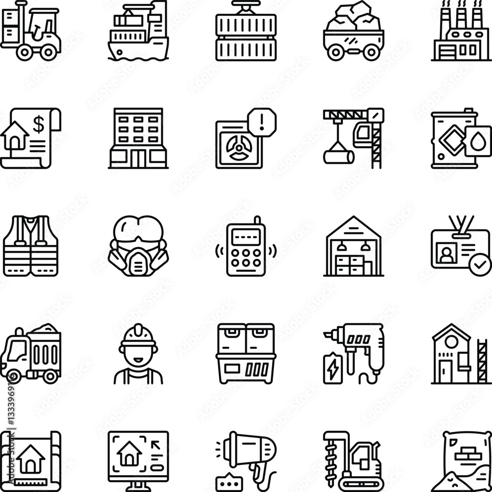 Fototapeta premium Industry black line icons set. Vector Illustration. Set of Industry icons in line style