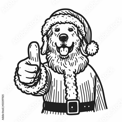 Golden Retriever Dog wear Santa Claus Costumes Thumbs Up vector graphic a jolly pup spreading holiday cheer
