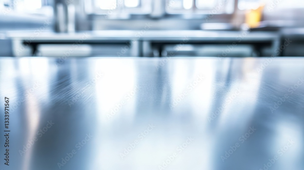 Fototapeta premium Reflections on a Polished Stainless Steel Kitchen Countertop Surface