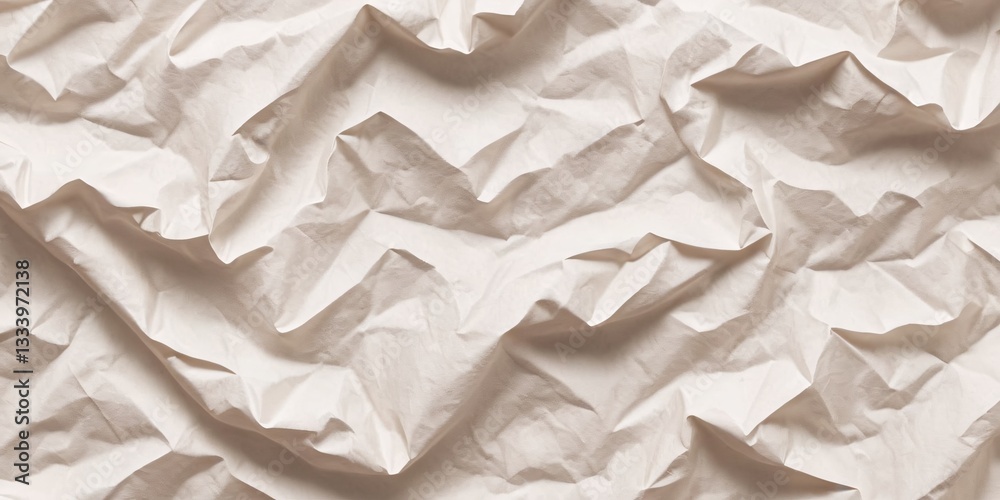 Obraz premium Abstract Crumpled Paper Texture – High-Contrast Minimalist Macro with Deep Shadows, Tactile Creases & Monochrome Aesthetic | Artistic Still Life & Textured Fabric Look