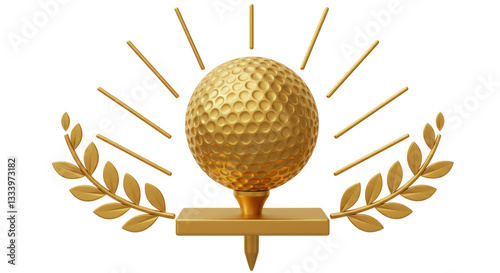 Isolated Golden Golf Ball with Laurel Wreath
