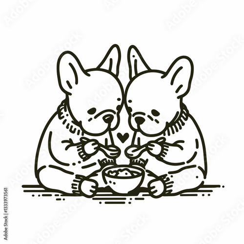 French Bulldog Couple sharing a meal vector silhouette creates a charming pet food mascot image
