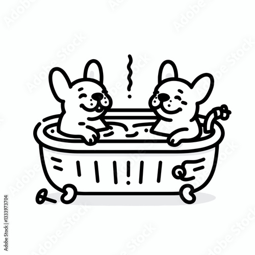 French Bulldog Couple sharing a hot tub vector silhouette: a romantic spa day for these pampered pups