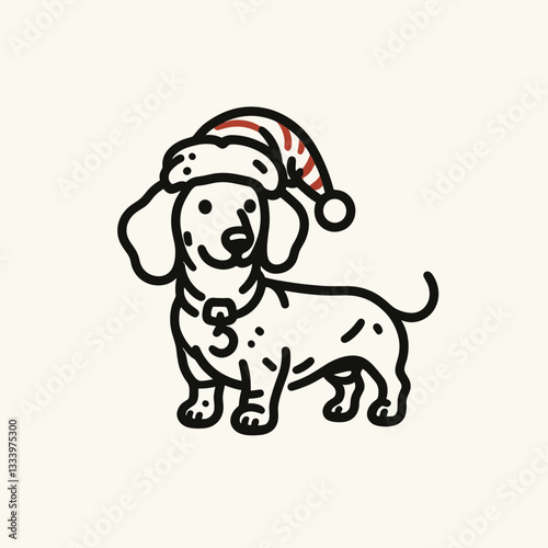 Dachshund Dog wearing a Santa hat on its pelvis vector mascot—a joyful holiday symbol for festive designs.