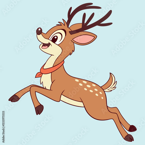 Cartoon reindeer jumping in a festive holiday scene