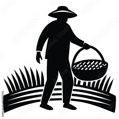 Silhouette of man gardening gardener isolated on white background, Farmer vector image silhouette, Gardener Black Vector silhouette