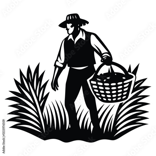 Silhouette of man gardening gardener isolated on white background, Farmer vector image silhouette, Gardener Black Vector silhouette