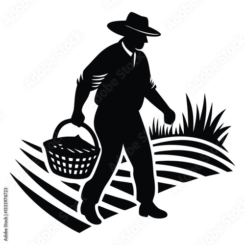 Silhouette of man gardening gardener isolated on white background, Farmer vector image silhouette, Gardener Black Vector silhouette