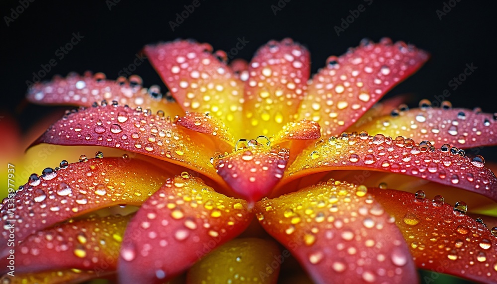 Bromeliad with Morning Dew in Macro Focus Capturing the Beauty of Nature's Water Drops - Macro Plant Background Bromeliad with Morning Dew in Macro Focus Capturing the Beauty of Nature's Water Drops - Macro Plant Background