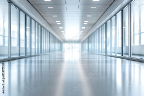 Wallpaper Mural Modern Office Corridor with Glass Walls and Natural Light Streaming In, Long Hallway View Torontodigital.ca