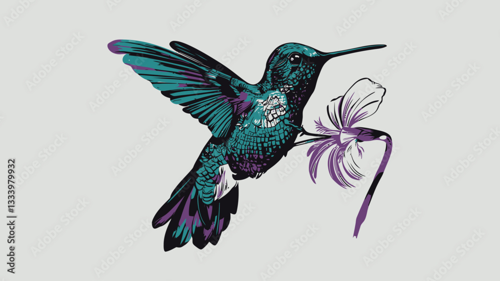 Obraz premium Illustration Of A Beautiful Hummingbird In Flight With Detailed Features