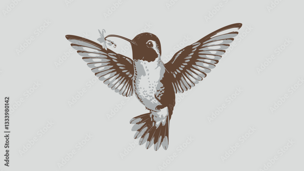 Obraz premium Illustration Of A Beautiful Hummingbird In Flight With Detailed Features