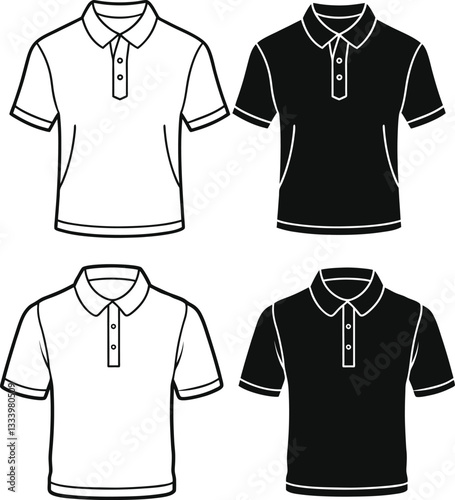 Drawing Polo Shirt technical fashion illustration template.