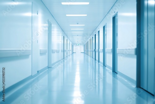 Wallpaper Mural Long empty hospital corridor with doors and lights. Healthcare interior design concept Torontodigital.ca