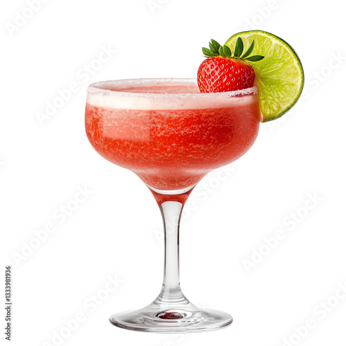 Strawberry Margarita PNG – Isolated Transparent PNG of Strawberry Margarita in Chilled Glass with Lime – Refreshing Strawberry Margarita Clipart for Summer Cocktails