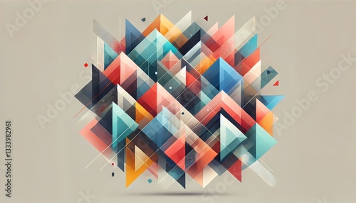 Abstract overlapping triangles in a mixture of bright and muted colors, creating a layered design