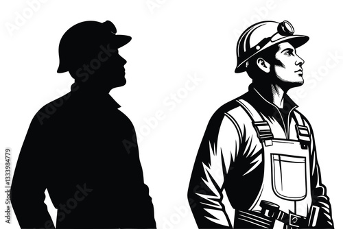 Labour Man half body silhouette vector art with labour day design using