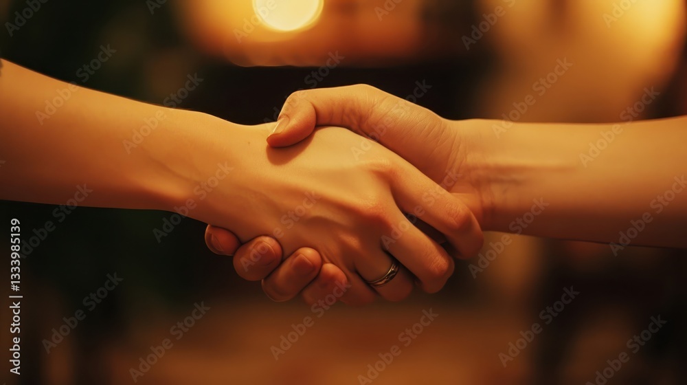 Two hands are clasped together in a firm and warm handshake