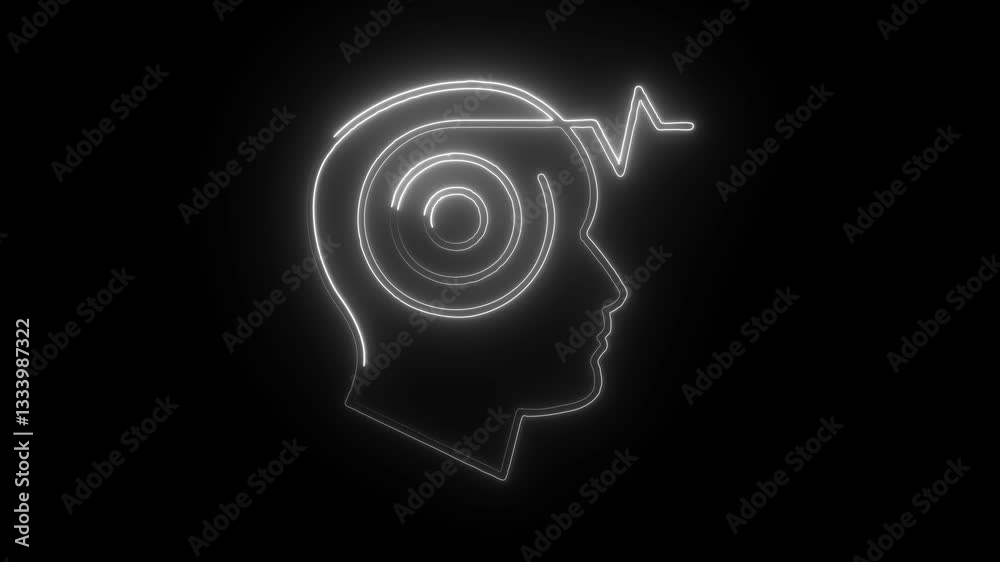 Glowing neon hypnotherapy icon isolated on black background. HD Video motion graphic animation