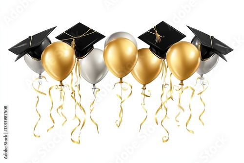 Gold & Silver Graduation Balloons with Caps Festive Celebration Design