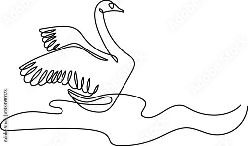 Swan continuous one line drawing. Editable stroke on a white isolated background. Vector illustration
