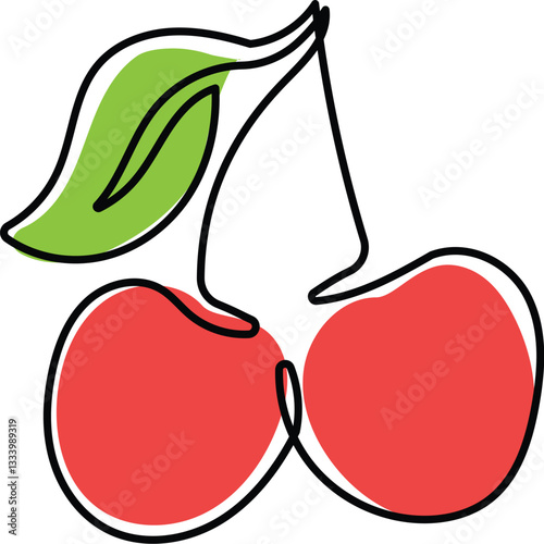 Cherry continuous one line drawing. Editable stroke on a white isolated background. Fruit vector illustration