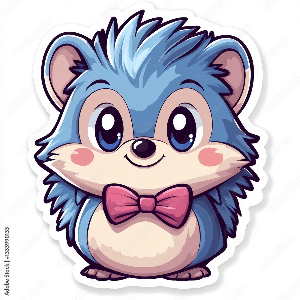Fototapeta premium Cute Cartoon Hedgehog with Blue Fur and Bowtie Smiling Charmingly