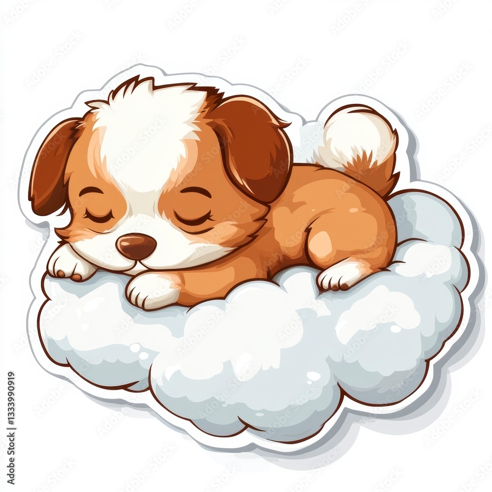 Obraz premium Cute Cartoon Dog Sleeping on Cloud with Adorable Expression