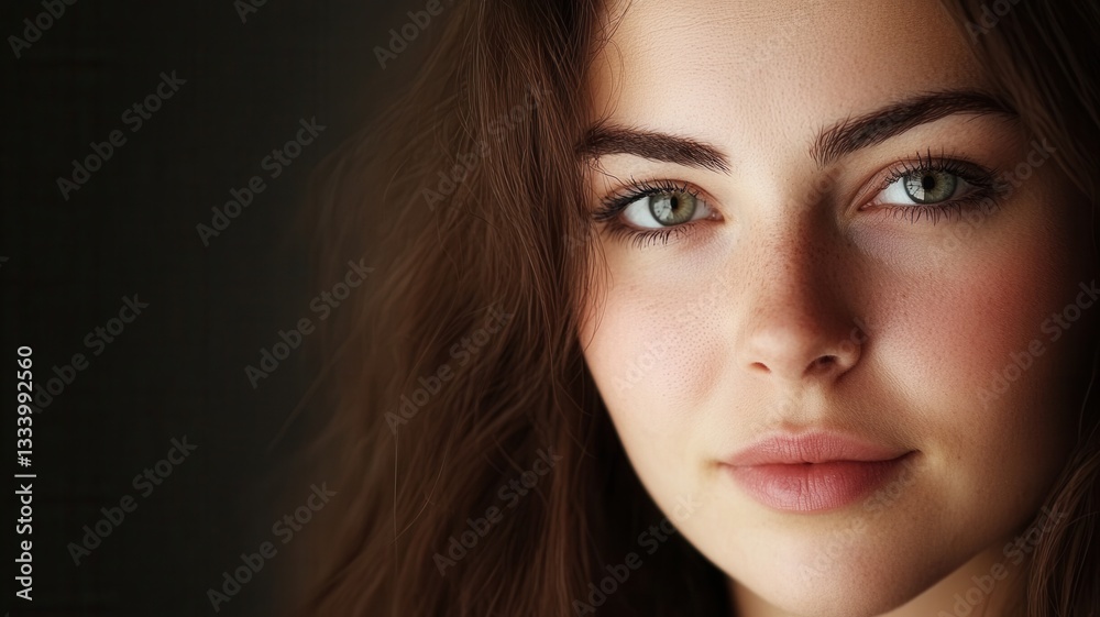Obraz premium young of attractive Portrait woman with freckles showing confidence and wellness