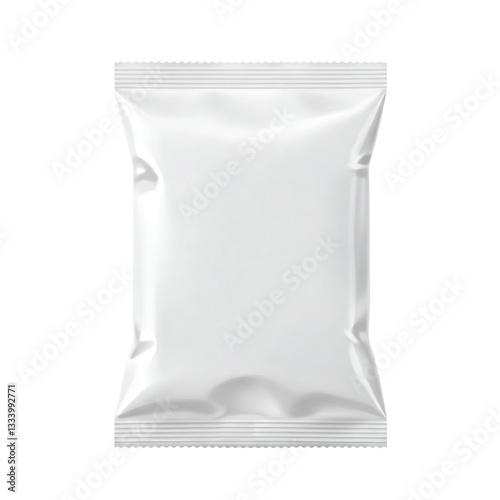 Mockup Blank Foil Food Stand Up Pouch Snack Sachet Bag Packaging. Illustration Isolated On White Background. Mock Up Template Ready For Your Design.