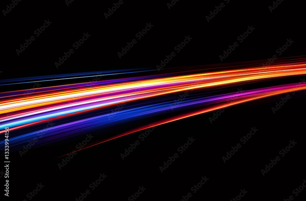 Abstract Colorful Light Streaks on Black Background Abstract Colorful Light Streaks on Black Background