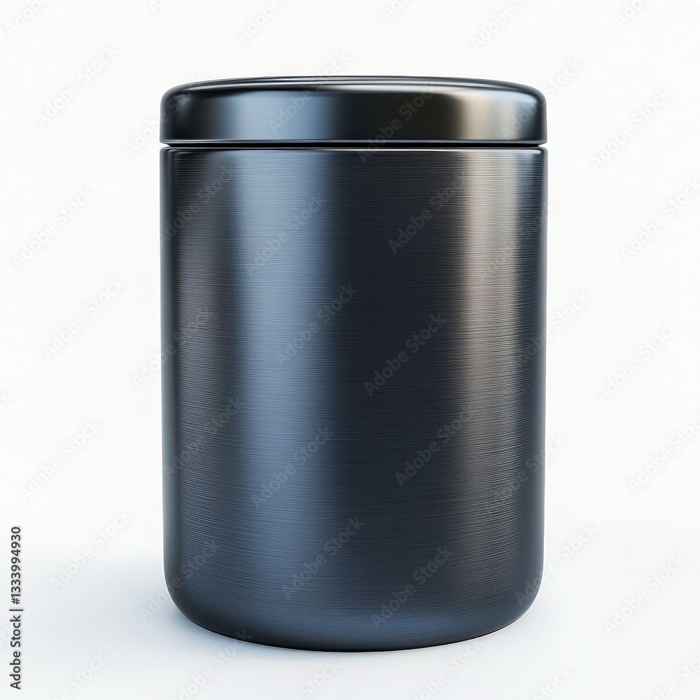 A sleek, gunmetal gray jar with a brushed finish and a magnetic lid, embodying modern industrial design.