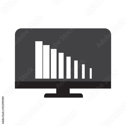 computer, monitor with statistics bars icon 