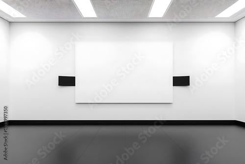 Wallpaper Mural Blank white wall mockup in sunny modern empty gallery, 3d rendering. Clear big stand mock up in museum with contemporary art exhibitions. Large hall interior with wide banner exposition template. Torontodigital.ca