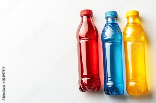 Colorful sports drinks on white background