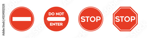 Stop and Do Not Enter Vector Sign Icons Set