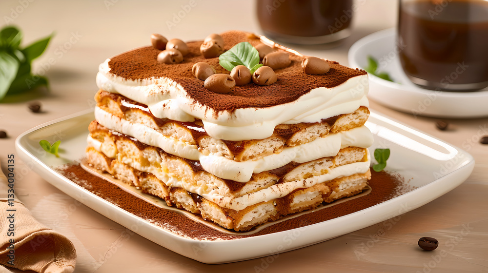 Delicious tiramisu dessert with layers of cream and coffee flavors