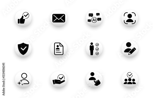 Identity icon. Set of solid vector icons of people, assurance, authenticity, identity verification.