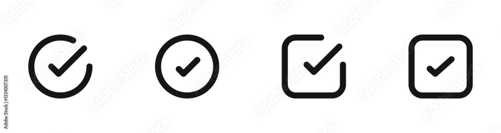 Checkmark Icons in Circular and Square Shapes Vector Outline Set Checkmark Icons in Circular and Square Shapes Vector Outline Set