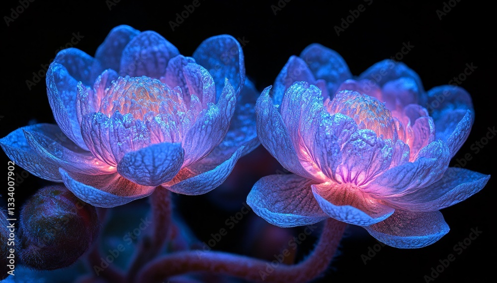 Luminous nocturnal flower in macro detail against a dark backdrop, showcasing the beauty of nature in a striking plant background. Luminous nocturnal flower in macro detail against a dark backdrop, showcasing the beauty of nature in a striking plant background.