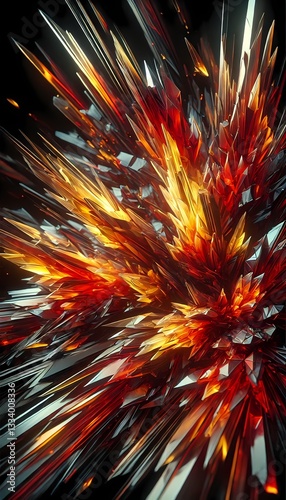 Glowing jagged shapes in fiery red, yellow, and orange tones, resembling molten glass, perfect for background and wallpaper