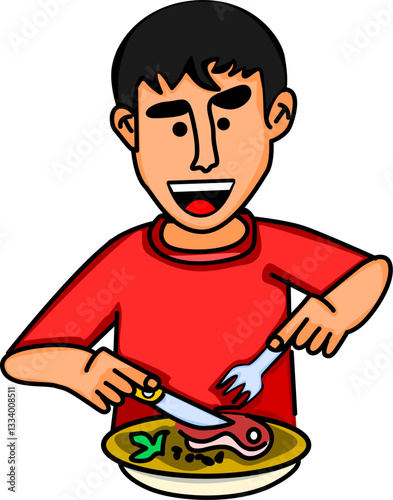 Illustration of a man eating