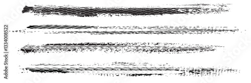 Auto tire tread grunge circle frames set. Car and motorcycle tire pattern, wheel tyre tread track. Black tyre round border. Vector illustration isolated on white background.