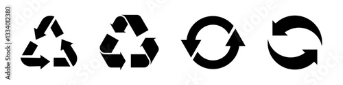 Recycling and Circular Arrow Icons in Black Vector Set