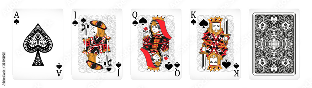 Fototapeta premium Elegant Spade Playing Cards with Back Design Vector Set