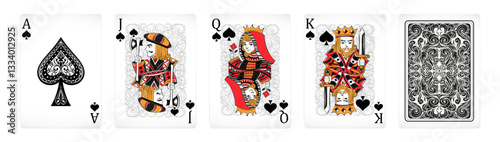 Elegant Spade Playing Cards with Back Design Vector Set