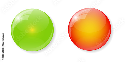 Glossy Green and Red Spheres with Reflection Vector Set