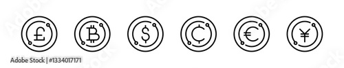 Global Currency Symbols in Modern Line Style Vector Set