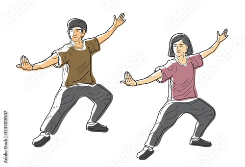 Chinese Kung fu man and woman show posture of martial art the vector illustration graphic EPS 10
