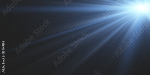 Shining lens with flash and ray effect. On a transparent background.